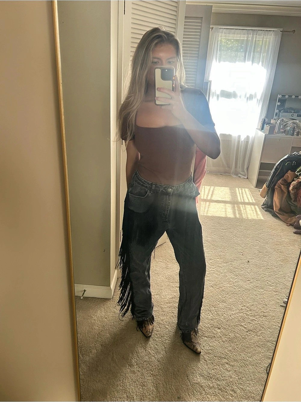 Nasty Gal Fringe Straight Leg Jeans Black